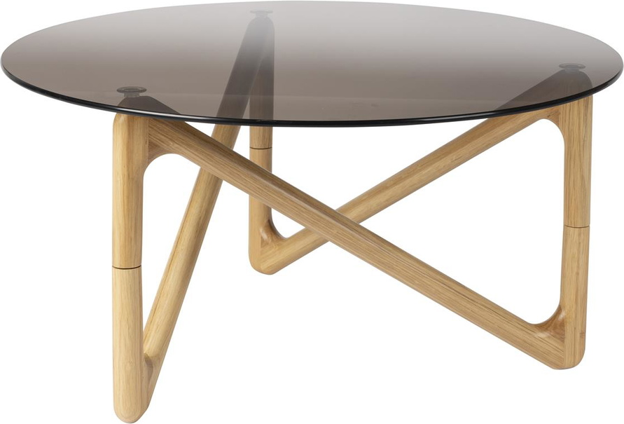 Stengrå Sofabord Kaffebord Dutchbone Naia Rundt Glas & Egetræ Ø80 H40 - Dutchbone Pendel  - 8718548073067