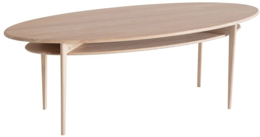 Hvid Sofabord Oscarssons Mbel Celia Ovalt Kaffebord Massivt Egetræ Hylde Olieret L140 B56 H50 - Pendel  - 7331839032133