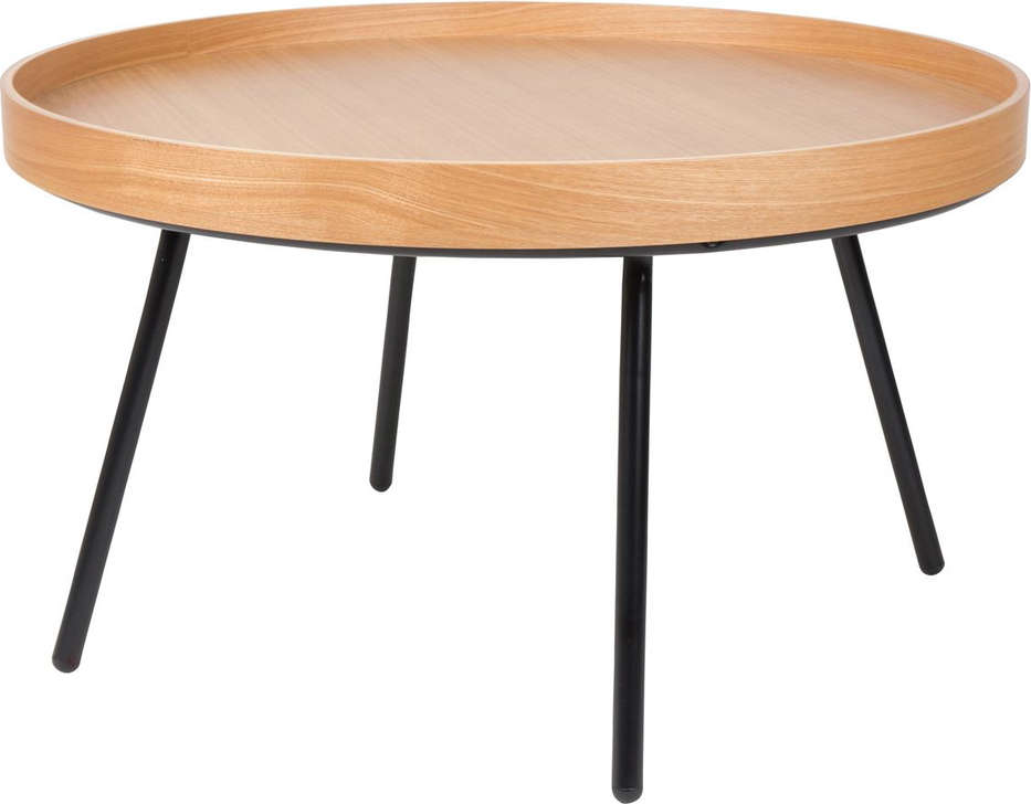 Sort Sofabord Zuiver Oak Kaffebord Ø78 H45 Naturfarvet Massivt Egetræ Med Finrfinish Stålunderstel - Zuiver Pendel  - 8718548025004